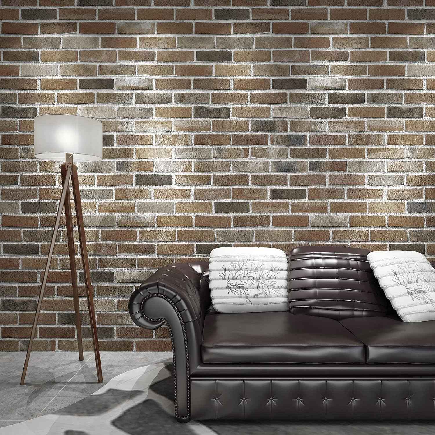 Faux Brick 3D Wall Panels - 10-Pack Peel and Stick Waterproof Foam Wallpaper in Red Brown for Bedroom, Bathroom, Kitchen
