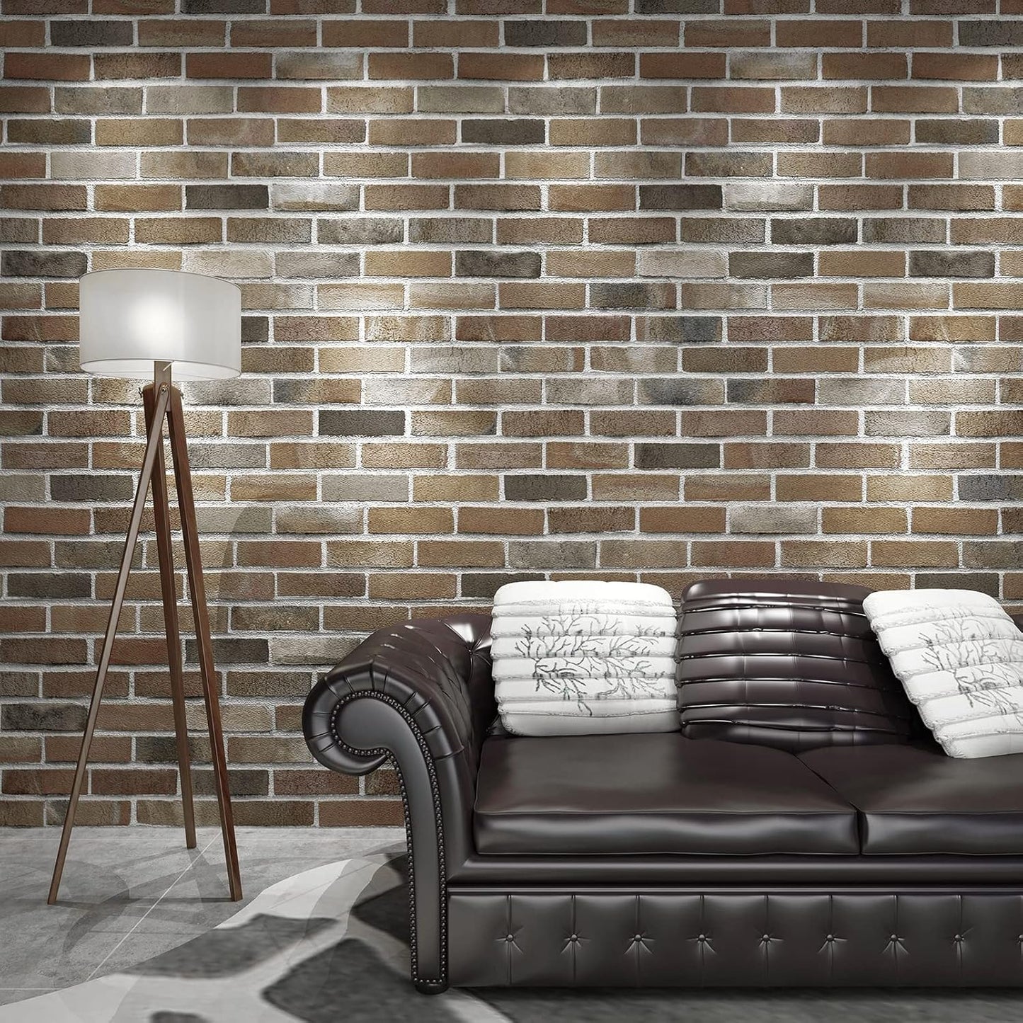 Faux Brick 3D Wall Panels - 10-Pack Peel and Stick Waterproof Foam Wallpaper in Red Brown for Bedroom, Bathroom, Kitchen