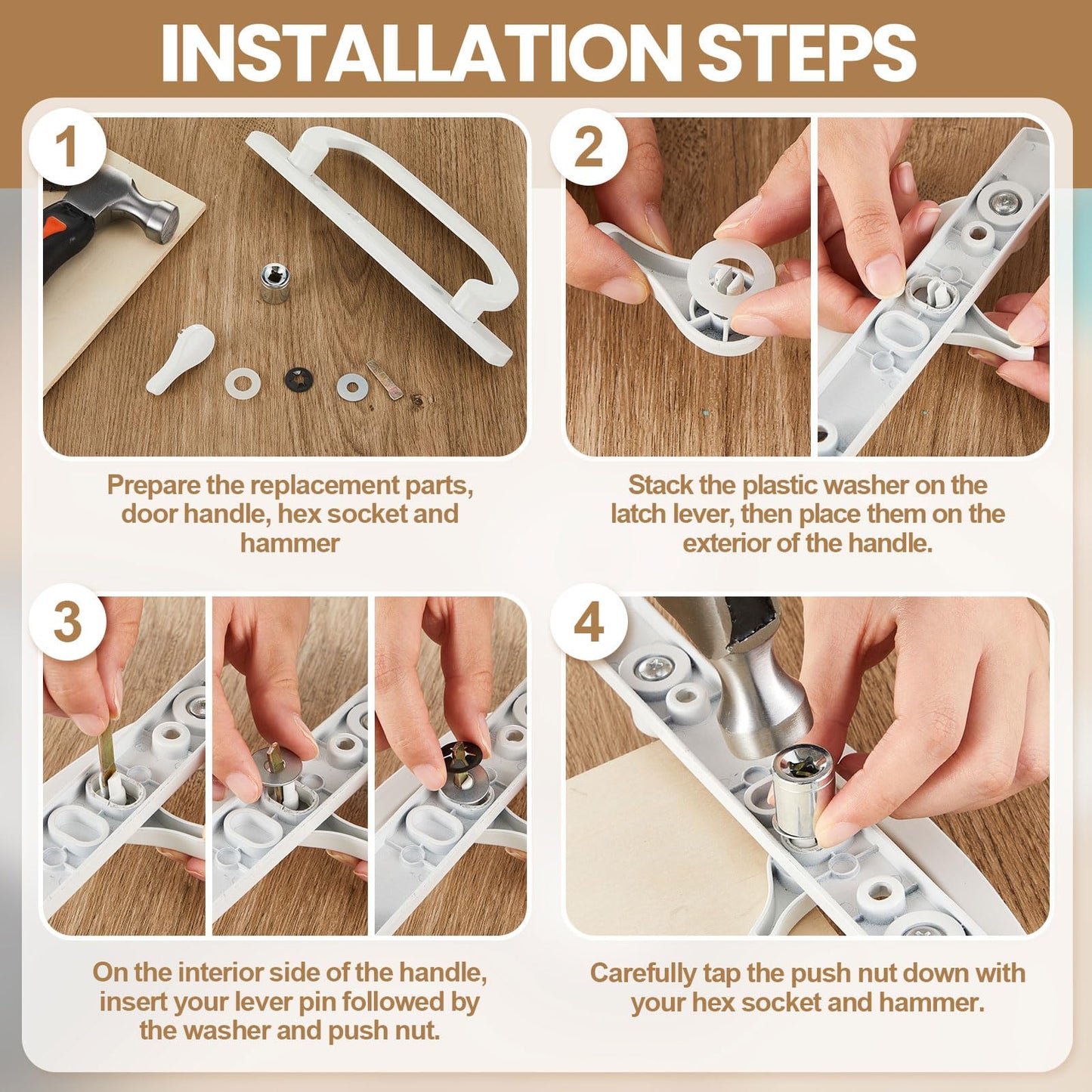 Zonon 2 Sliding Door Latch Lever Spindle White Steel Pin Set for Patio Door Replacement Hardware