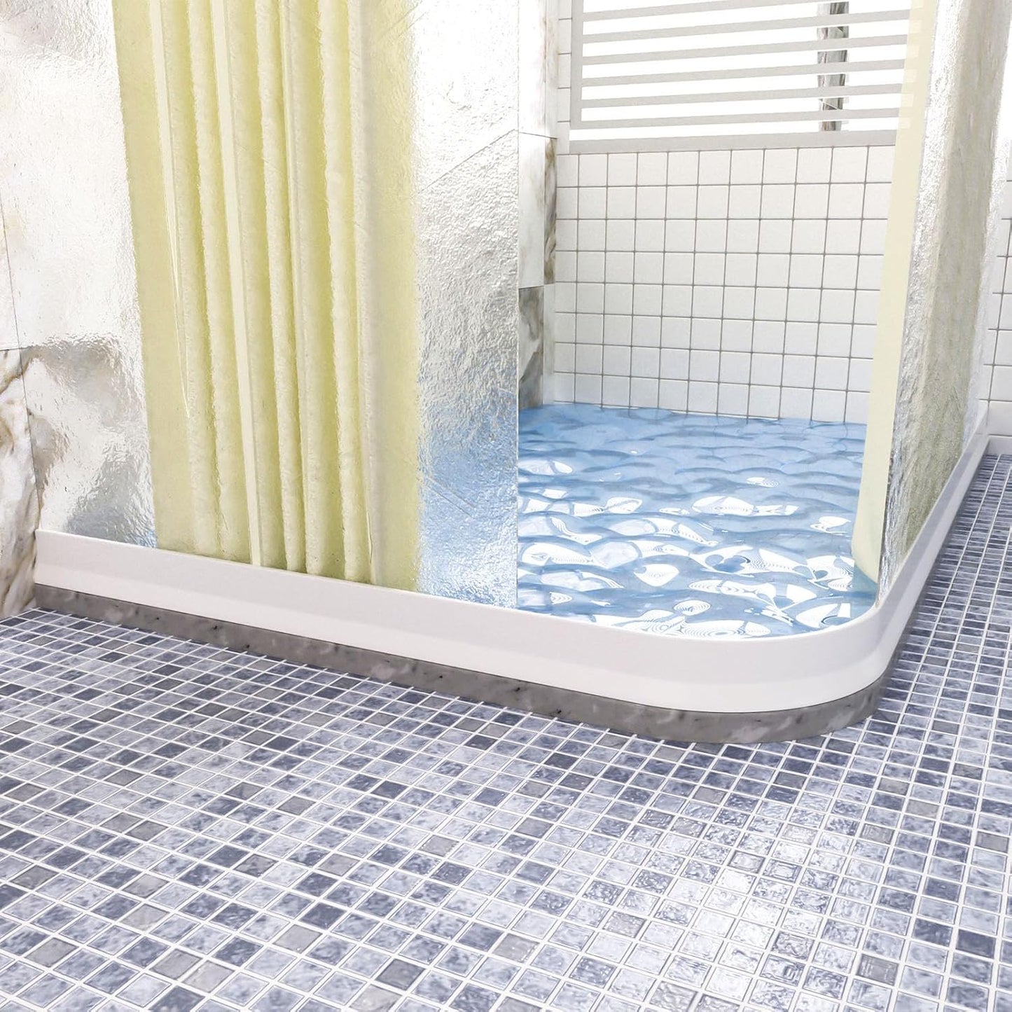 Raycity 59" Collapsible Shower Water Splash Guard - High Threshold Water Dam for Curbless Shower, Bathroom & Kitchen Barrier (White)
