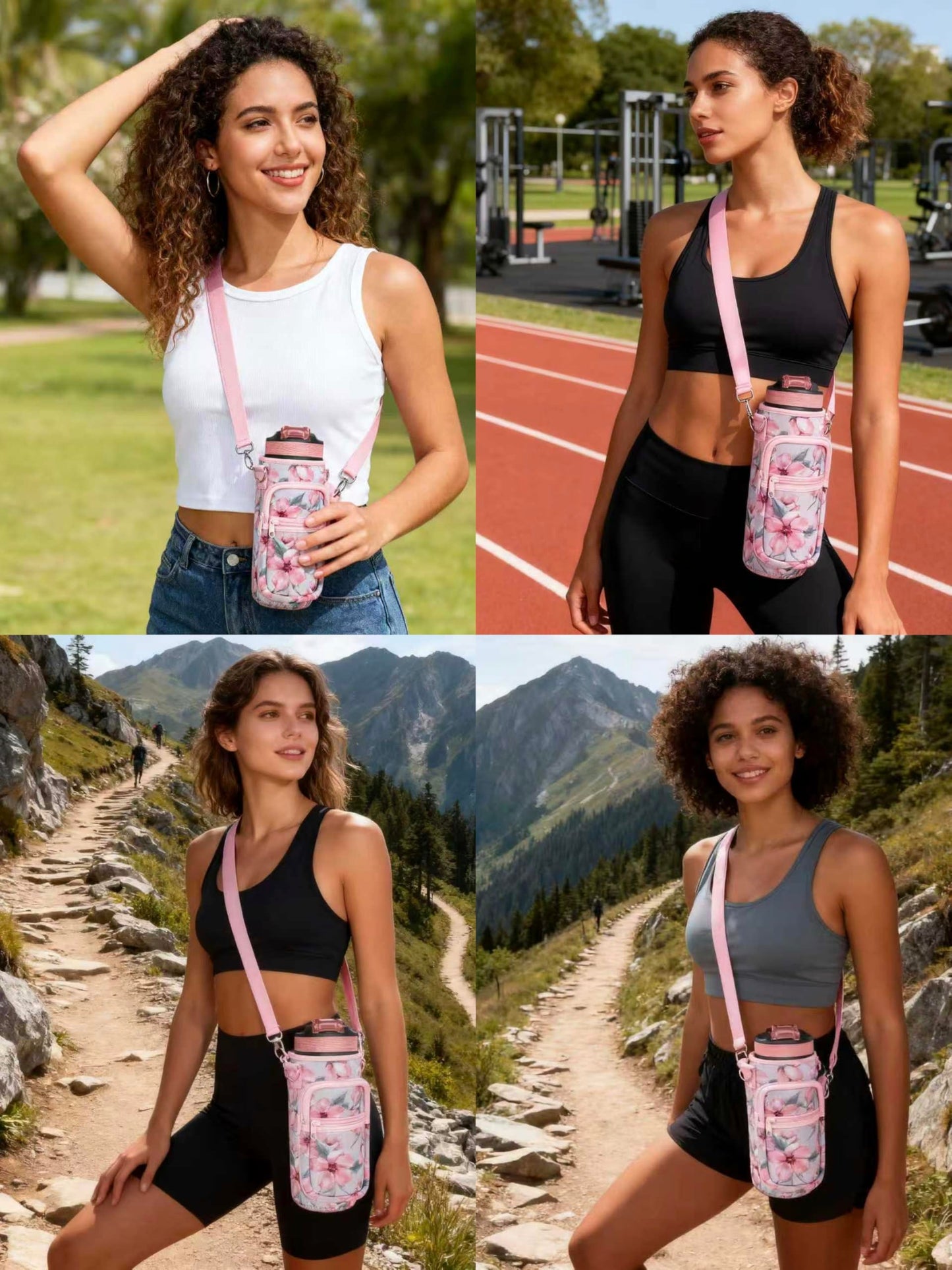 32 oz Water Bottle Carrier Bag, 32/40 oz Water Bottle Holder with Strap, Sling Bag Sleeve Pouch Holder with Phone Pocket and Small Pocket for Walking Hiking Camping Gym(2.95"W * 9.05"H)(Pink)
