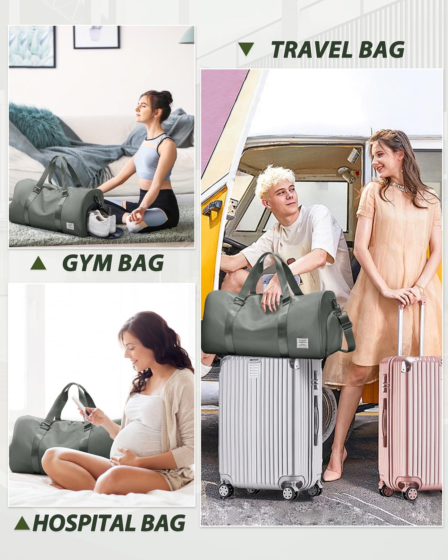 Travel Duffle Bag,Weekender Overnight Bags for Women with Shoes Compartment,Tote Gym Bag Personal Item Carry On Bag for Travel Business Trips Sport Hospital Dance Dark Green