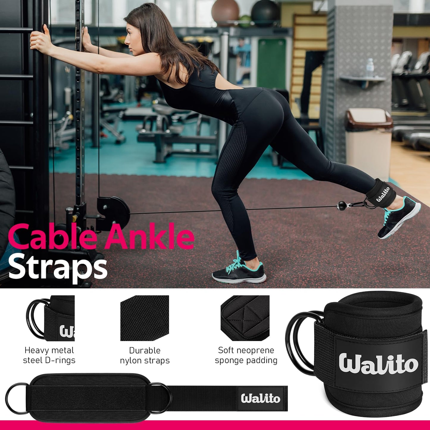 WALITO 8Pcs Barbell Pad Set for Hip Thrust - Squat Pad,Gym Accessories for Women with Bar Bad,Bench Press, with Gym Ankle Straps,Resistance Bands for Working Out,Lifting Strap,Carry Bag (Red)