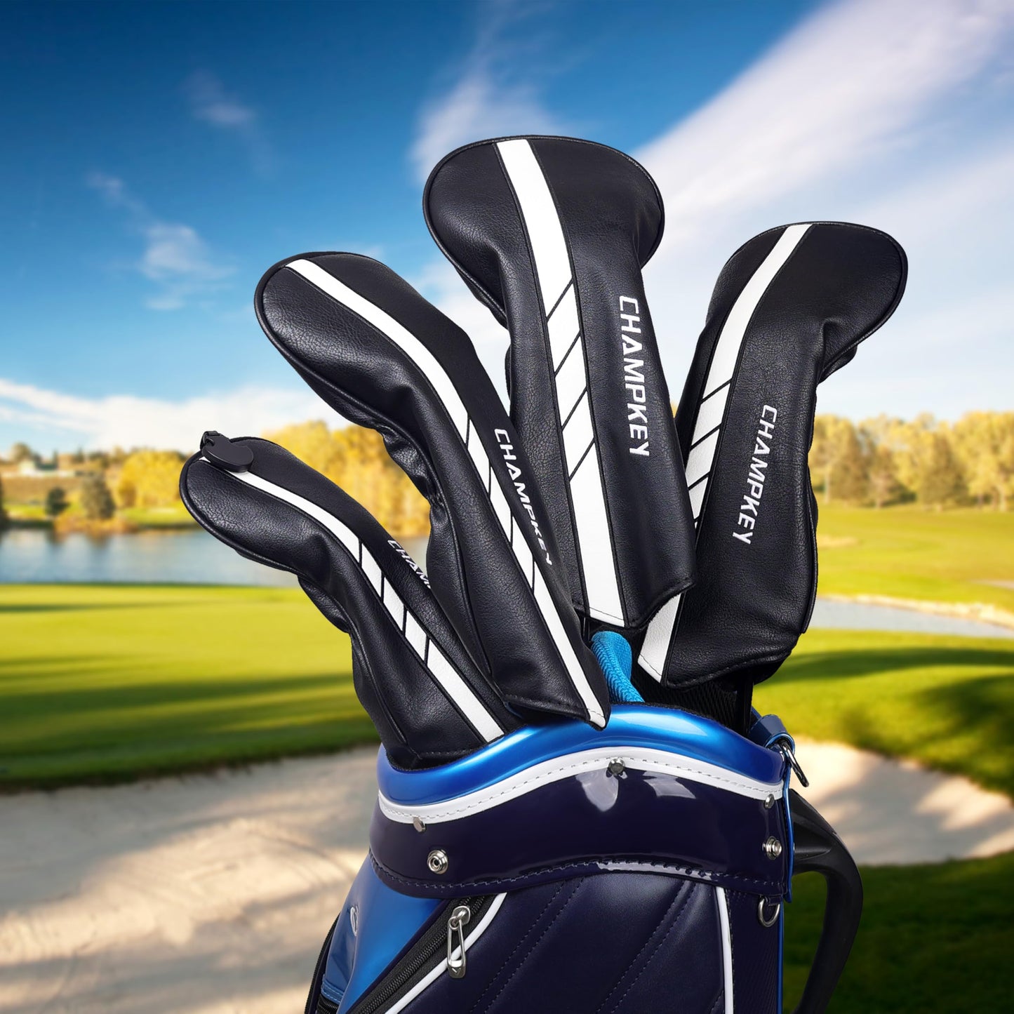 CHAMPKEY Premium Golf Head Covers for Woods and Driver - Advanced Polyurethane Synthetic Leather Golf Club Covers - Choose Between Single Cover and Full Set Covers (Black-4 Head Covers (No.1,3,5,X))