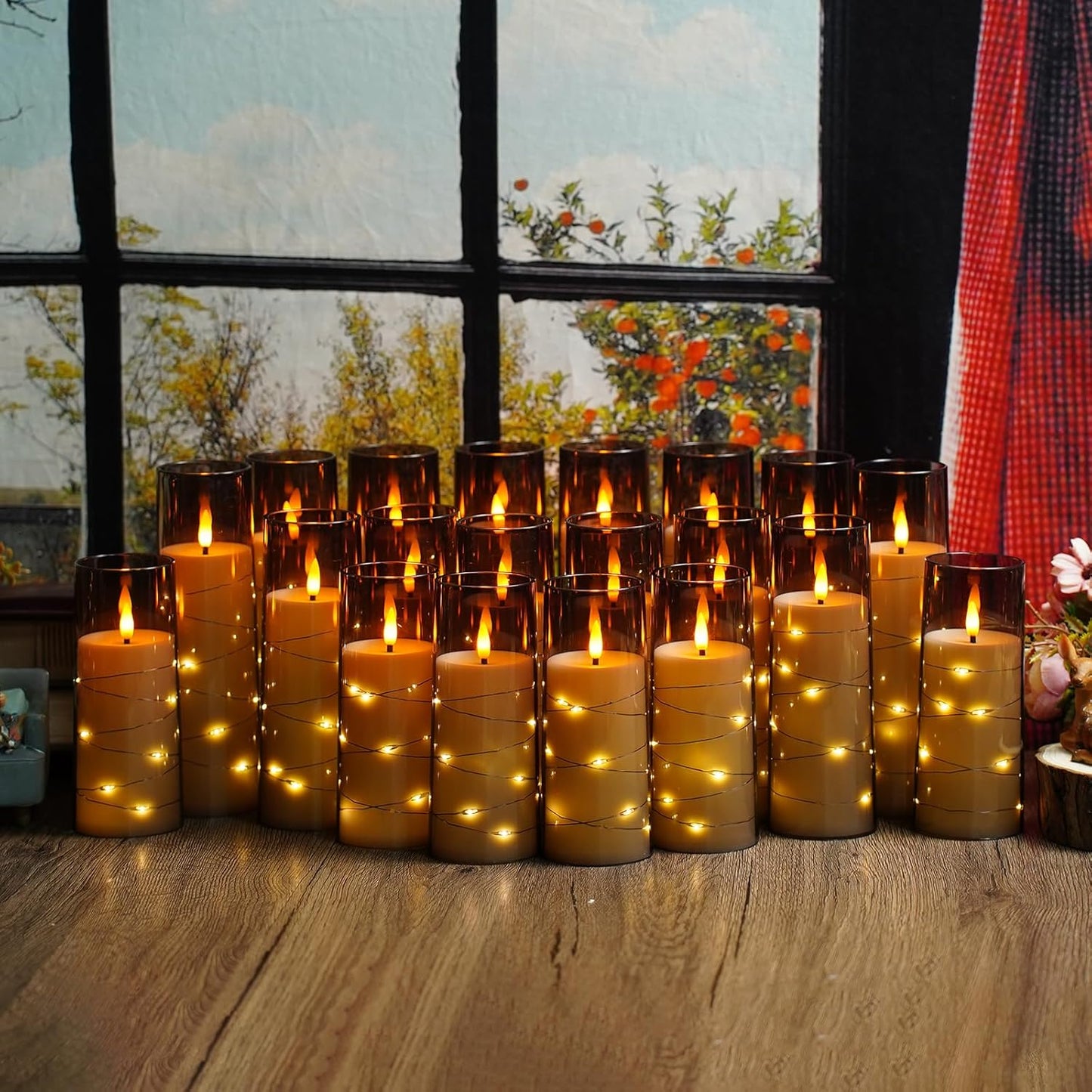 Flameless LED Pillar Candles Set - 9 Pcs White with Remote & Star String for Home Decor