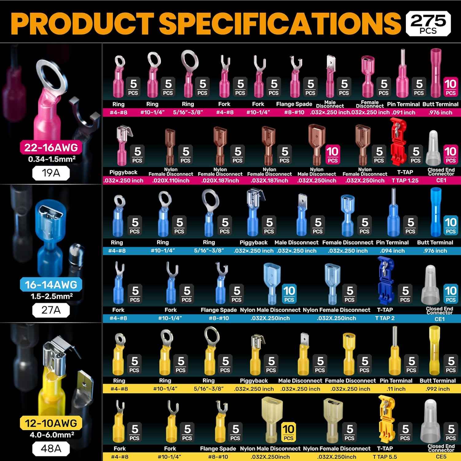 Heat Shrink Connector Crimp Tool Kit - 48 Sizes (22-10 AWG) Marine Grade Wire Connectors & Pliers
