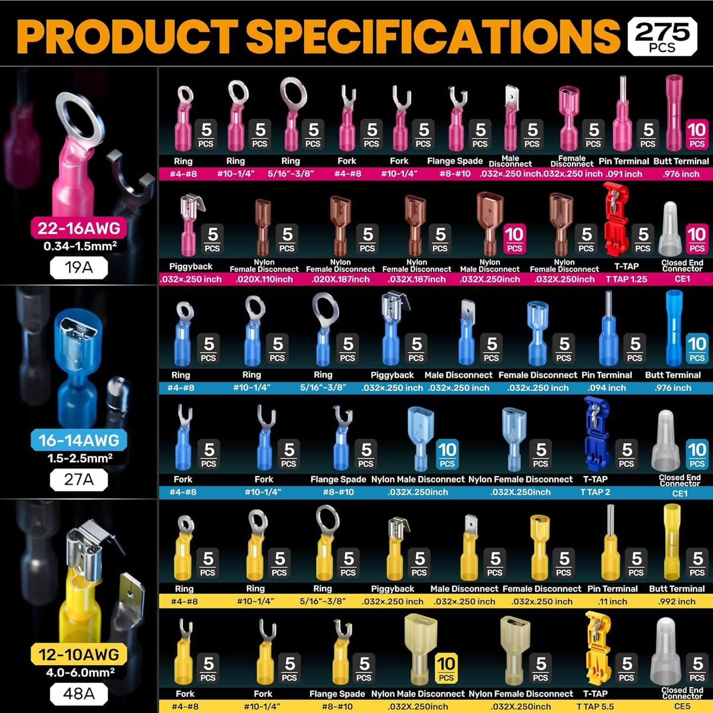 Heat Shrink Connector Crimp Tool Kit - 48 Sizes (22-10 AWG) Marine Grade Wire Connectors & Pliers