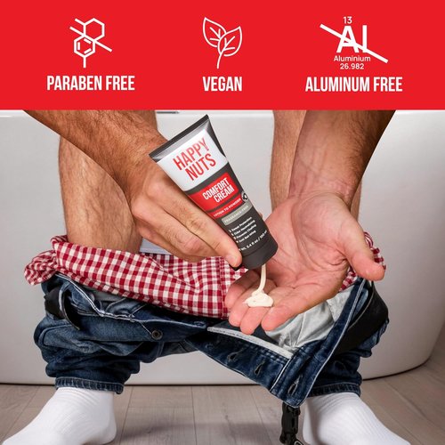 HAPPY NUTS Comfort Cream Deodorant - Aluminum-Free Anti-Chafing & Odor Control for Men | 3.4 Fl Oz, Fragrance-Free