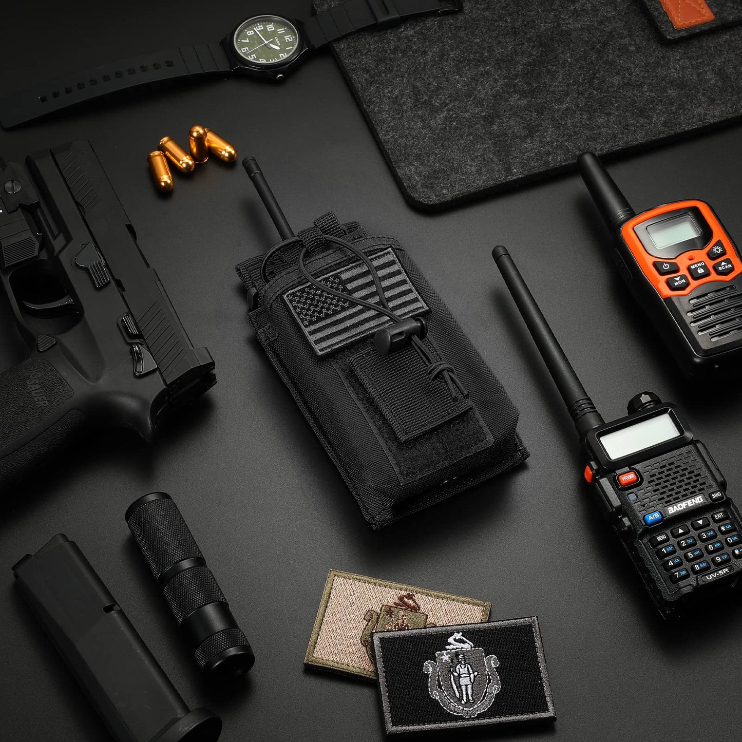 FRTKK Tactical Radio Holder - Molle Radio Pouch Universal Case for Police Firefighter Two Ways Walkie Talkies Vest (Black)