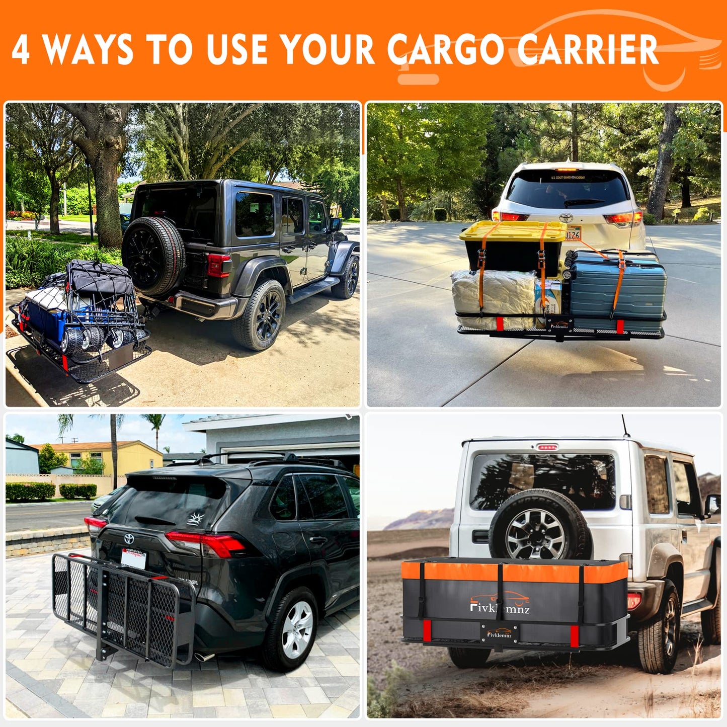 Foldable Hitch Cargo Carrier, 60" X 20" X 6" Heavy Duty Trailer Hitch Mount Luggage Basket with 500lb Capacity + 16 Cubic Waterproof Cargo Carrier Bag, Suitable for SUV, Truck, Car Traveling