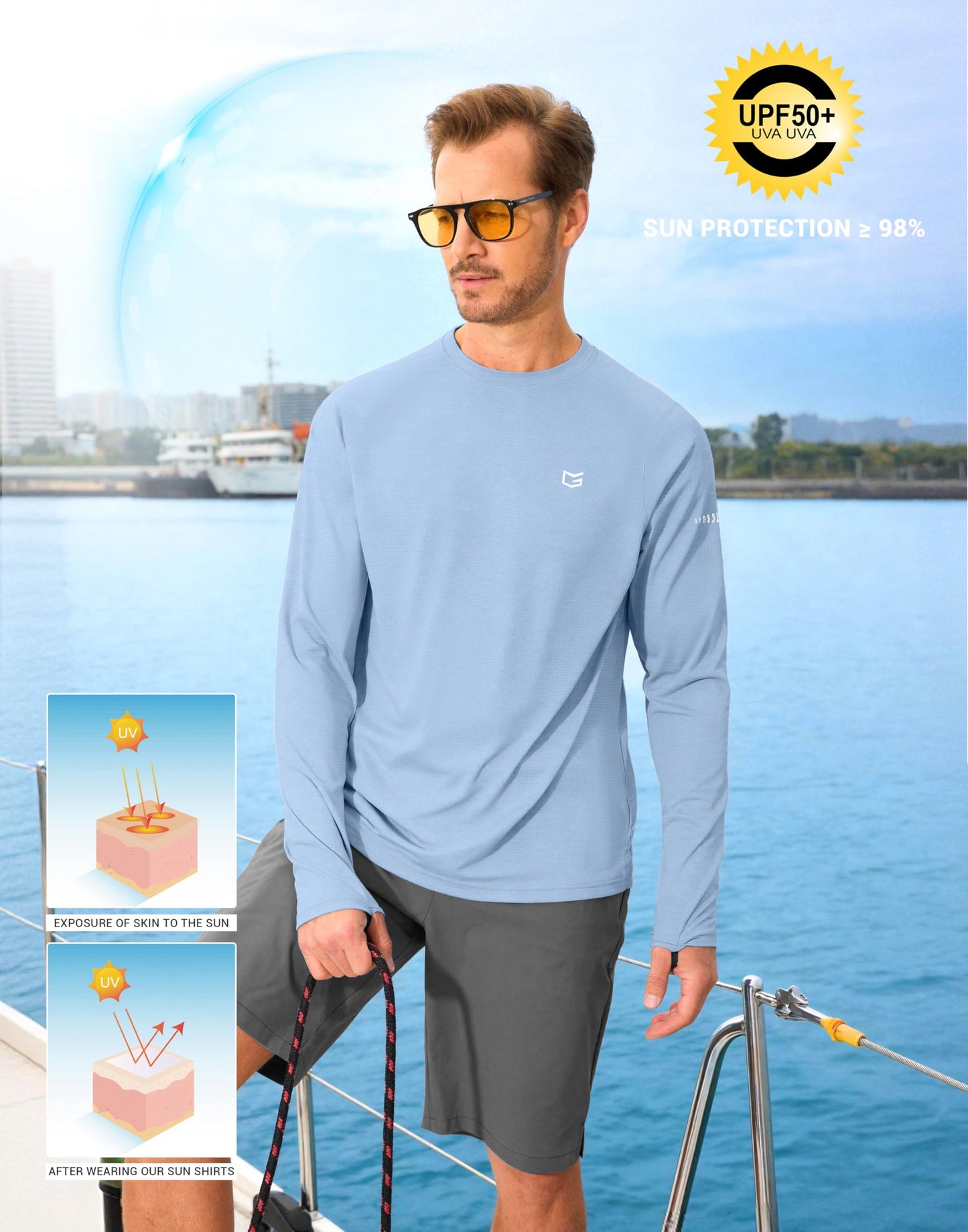 Men's Sun Protection Long Sleeve Shirts UPF 50+ Rash Guard Swim Lightweight Cooling UV SPF Shirt Fishing Workout Quick Dry
