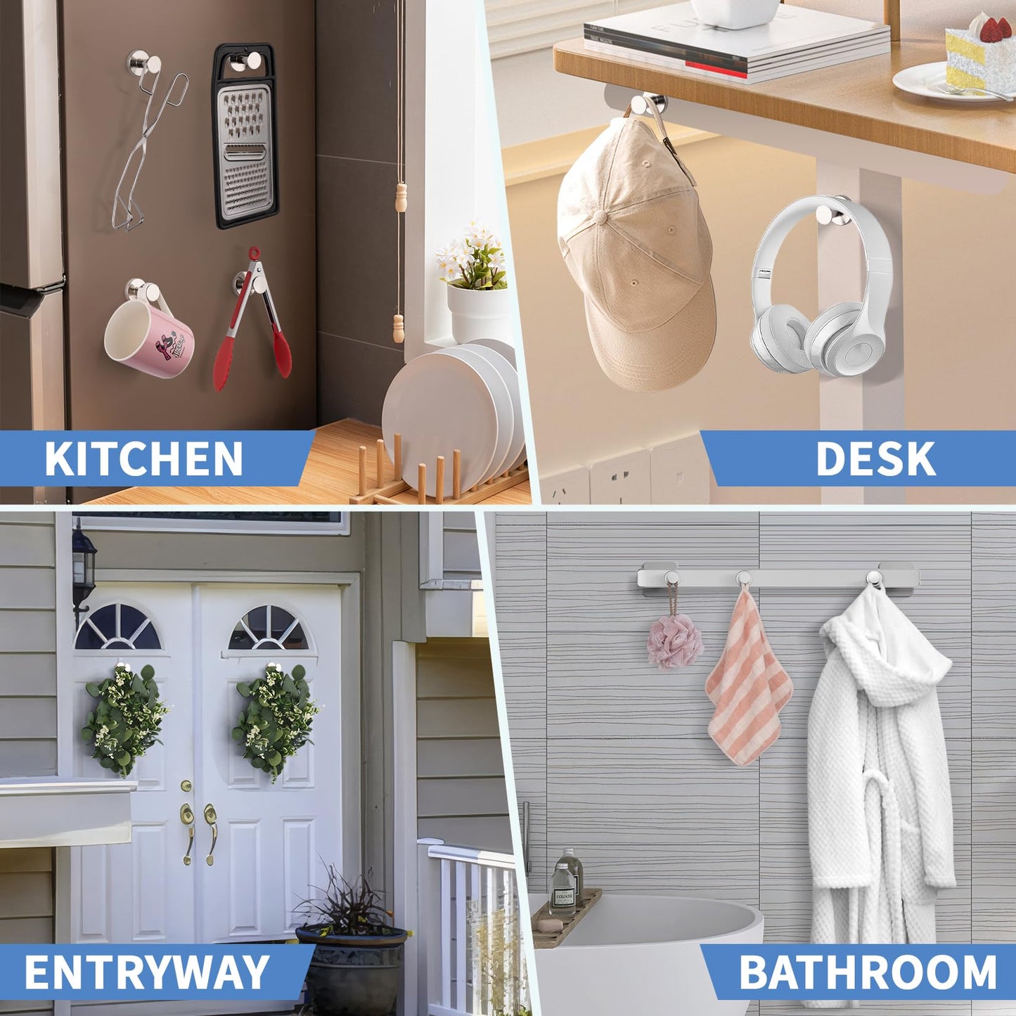 FINDMAG Magnetic Hooks for Cruise Cabins, 150lb Strong Magnetic Hooks Heavy Duty for Hanging, Powerful Cruise Door Magnets, Heavy Duty Magnets with Hooks for Coat, Wreath, Headphone, Silver, 2Pack