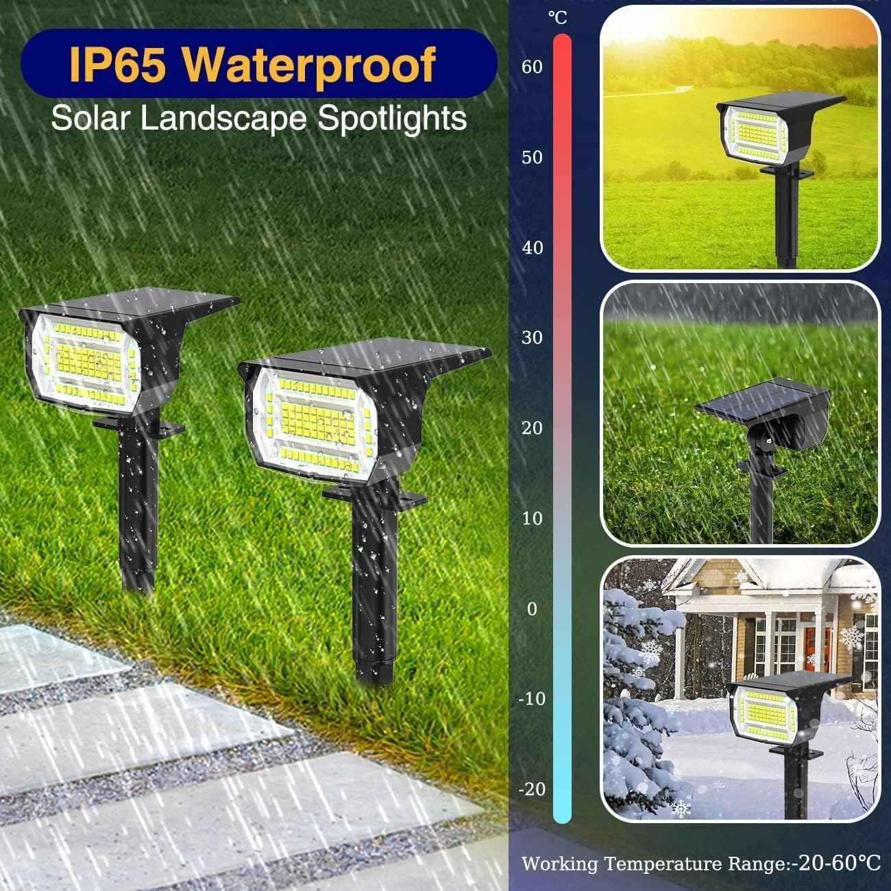 10 Pack Solar Spot Lights - Waterproof IP67 Landscape Flood Lights with 72 LEDs, 3 Modes, Auto On/Off for Garden, Lawn, Patio & Driveway (Cool White)