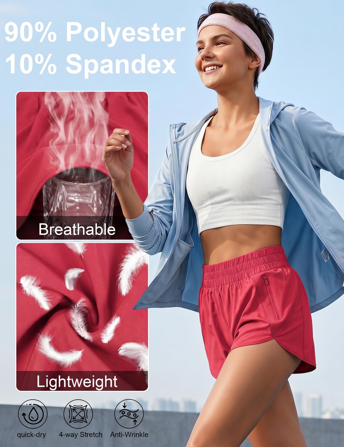 BMJL Women's Running Shorts Elastic High Waisted with Pockets, 2.5" Sporty Workout Quick Dry Athletic Shorts(M,Red)
