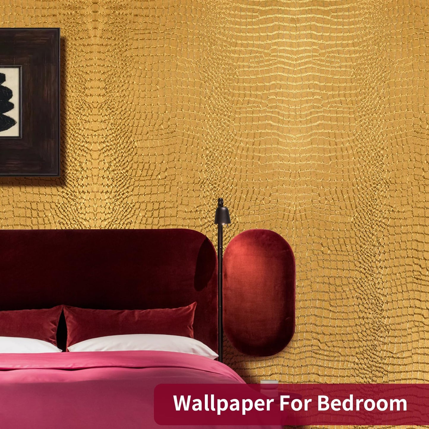 Cismmy Peel and Stick Wallpaper - Gold Crocodile, 15.7" X 118", Removable, Easy Peel Off, Renter Friendly Textured Wallpaper
