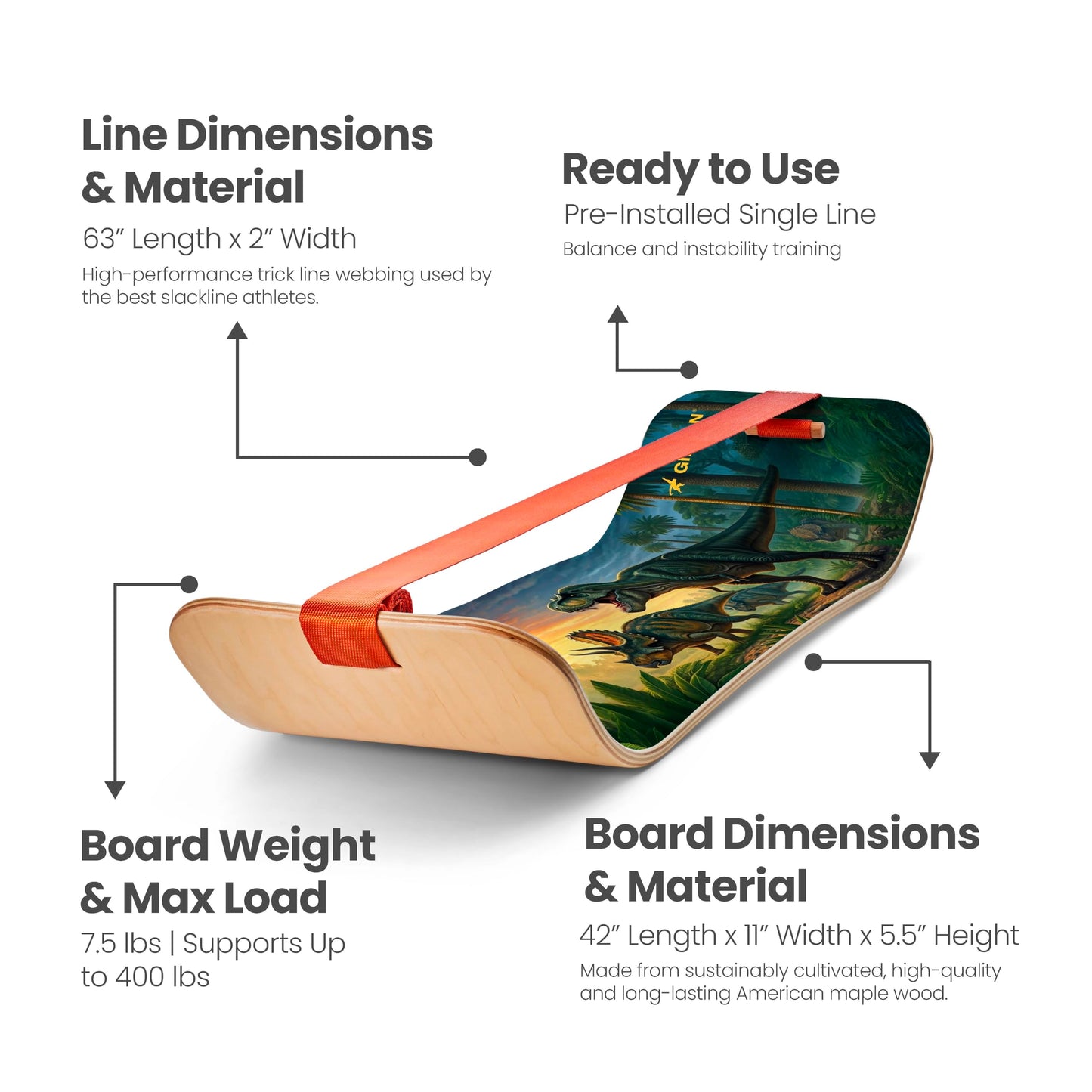GIBBON SlackBoard with Stand - Slackline Balance Board Kids & Adults