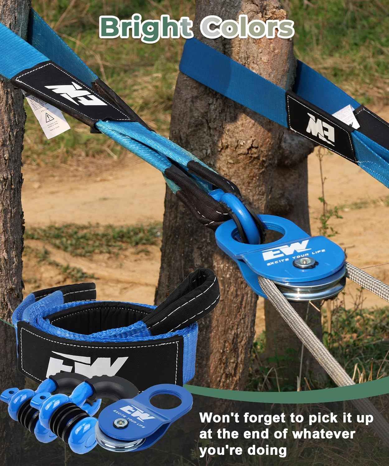 10-Ton Offroad Recovery Kit - Snatch Block Pulley, Tree Saver & D-Ring Shackles