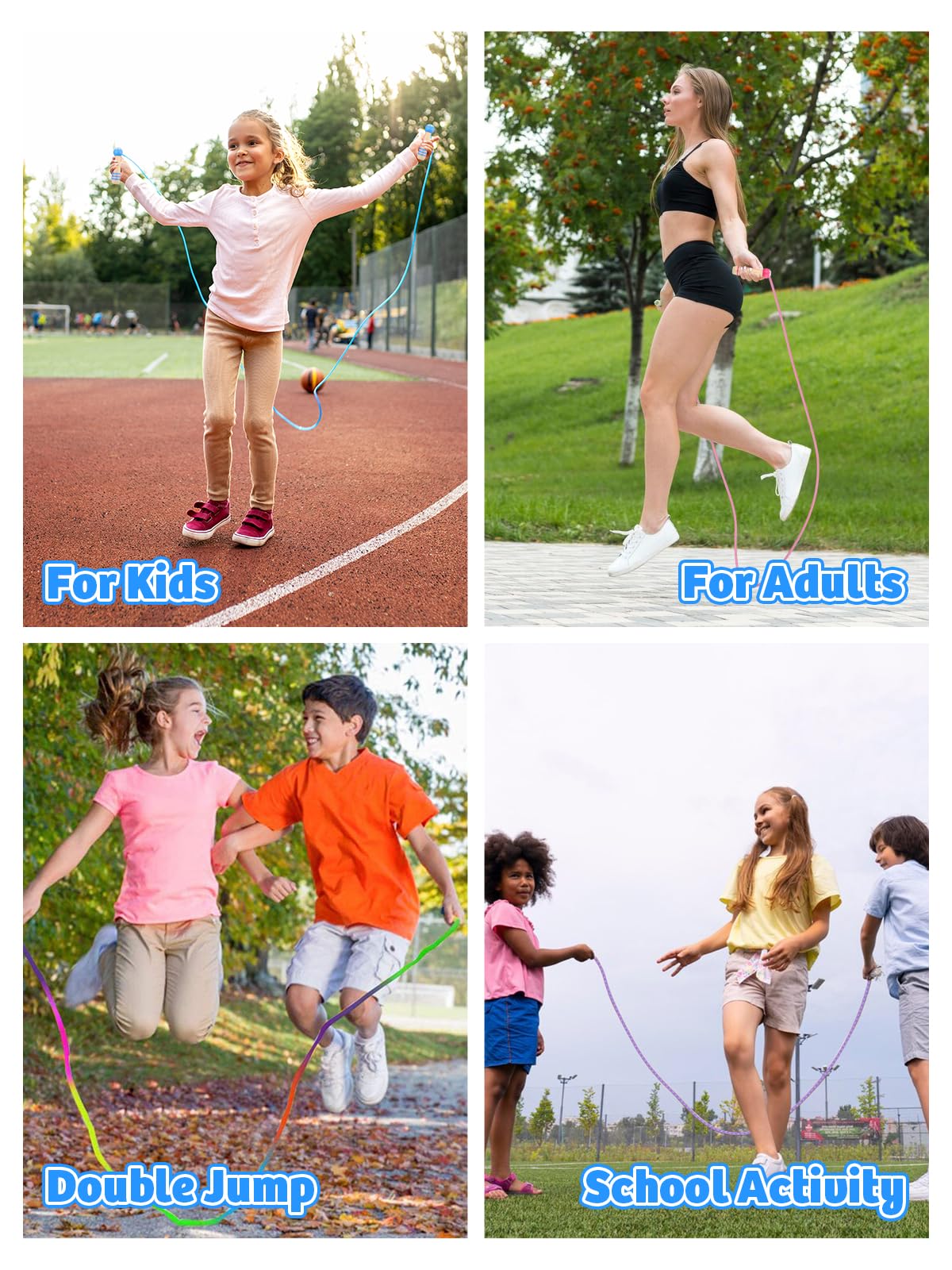 Lorvain Jump Rope Kids, 8.5FT Adjustable Cotton Braided Skipping Rope with Wooden Handle for Girls and Boys Fitness Workout Exercise Outdoor Activity, Blue Jump Rope