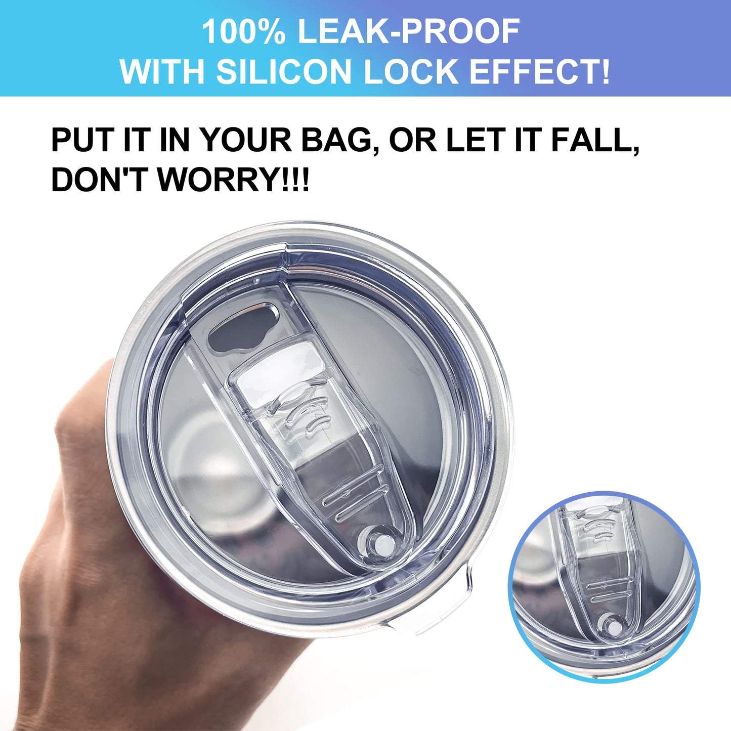 AICMEI 2 Replacement Lids for 20oz Stainless Steel Tumbler Lids-Replaces Only Covers With a Top Diameter of 3.4 inches(Bottom Diameter of 3.23 inches)