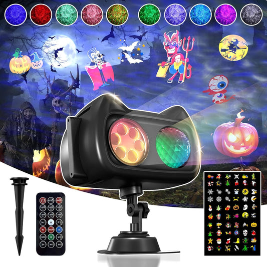 2-in-1 HD Halloween & Christmas Projector Lights with Remote - 60 Patterns, Waterproof Outdoor Decor for Yard Parties