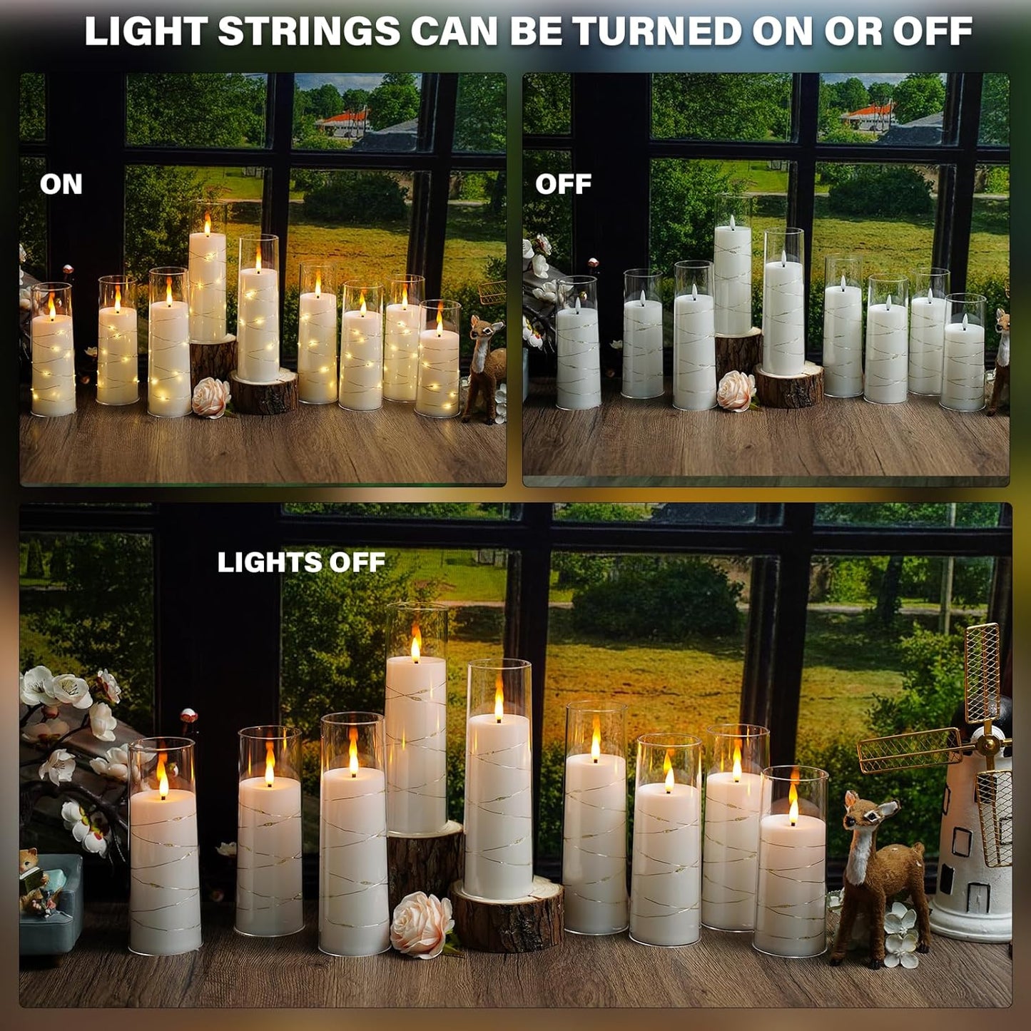 Flameless LED Pillar Candles Set - 9 Pcs White with Remote & Star String for Home Decor