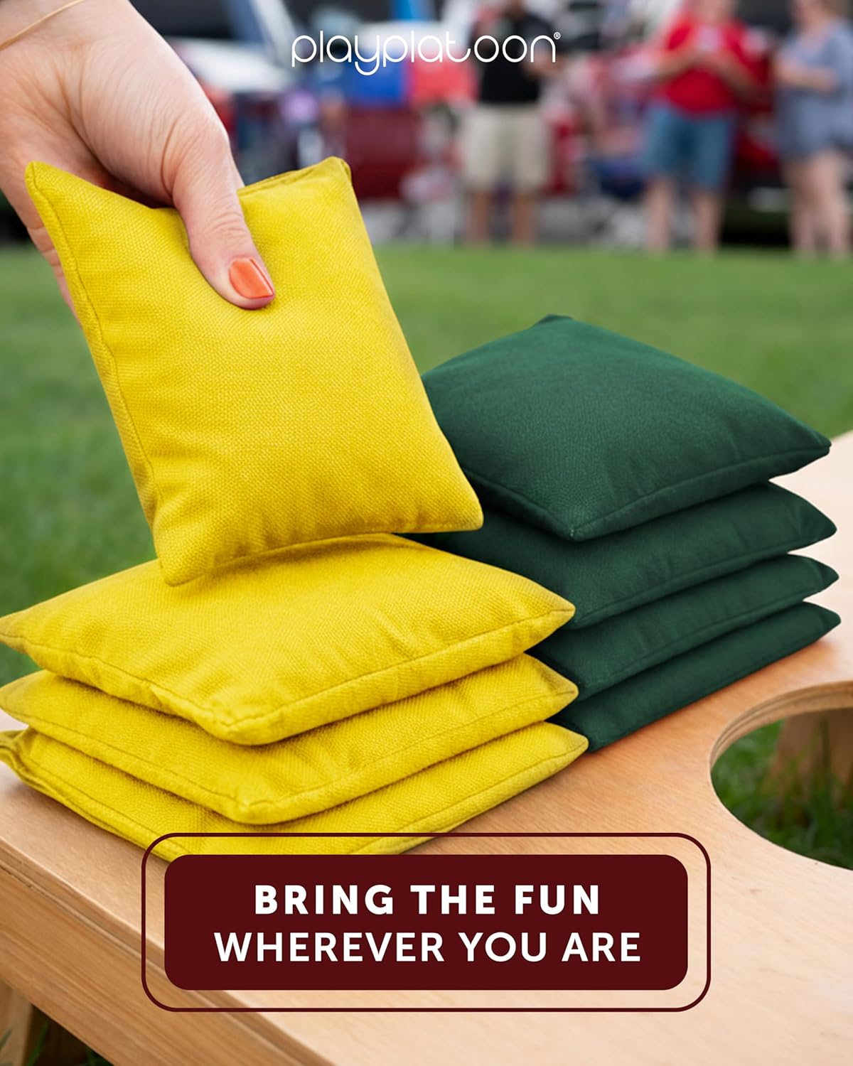 Play Platoon Cornhole Bags - Weather-Resistant Set of 8 Regulation Bean Bags | Official Size & Weight with Tote Bag