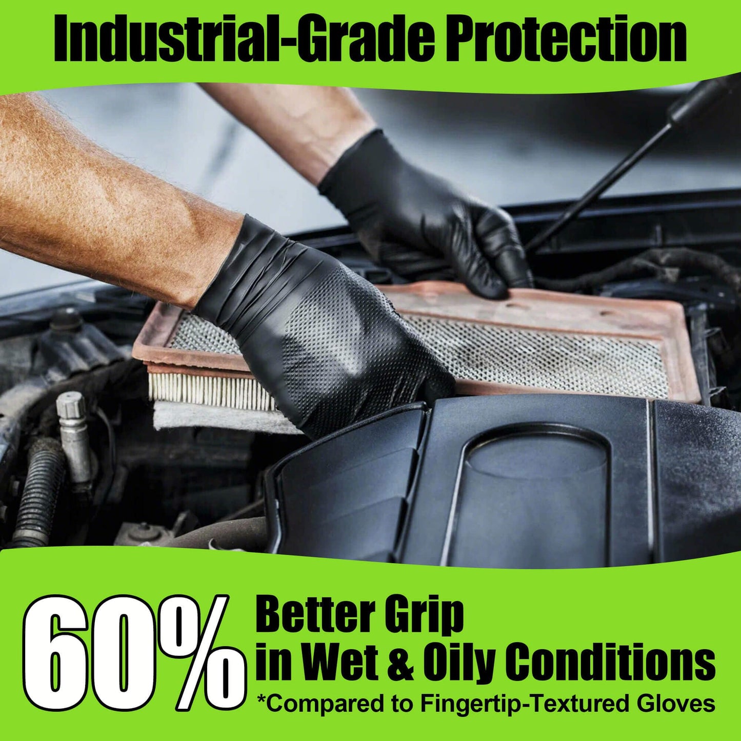 TREEGO Black Nitrile Gloves 10 Mil Heavy Duty Disposable Latex Free – Diamond Grip for Industrial, Construction, Mechanic (50, M)