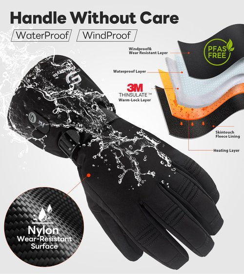JS LifeStyle Heated Gloves for Men Women,HG-01 7.4V 3000mAh Rechargeable Battery Wind Water Proof with Touch Screen and Light-Off Design for Winter Ski Work Motorcycle