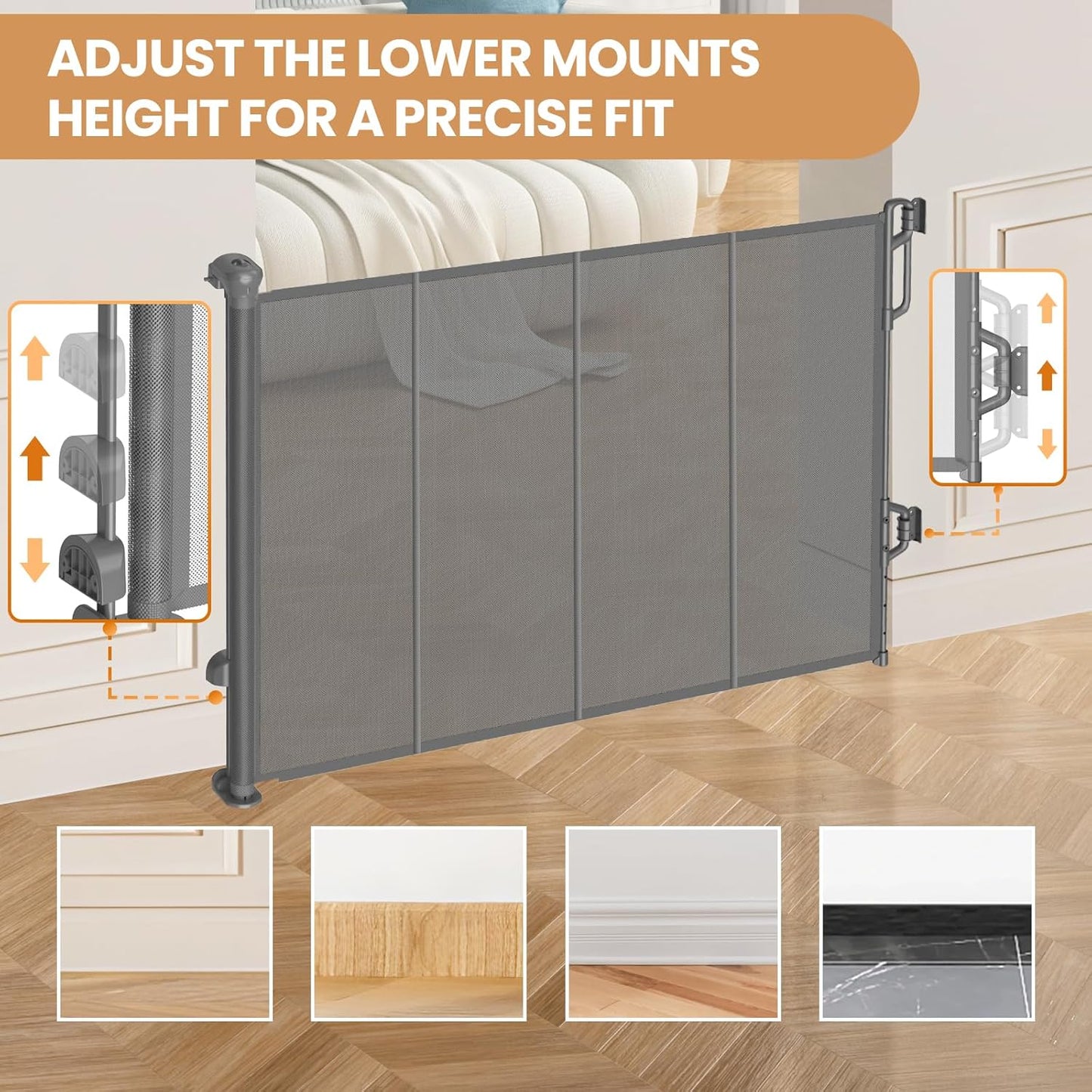 Retractable Baby Gate - Reinforced Mesh Child Safety Gate for Doorways & Stairs, 33.5" Tall, Fits Openings up to 55" - Gray