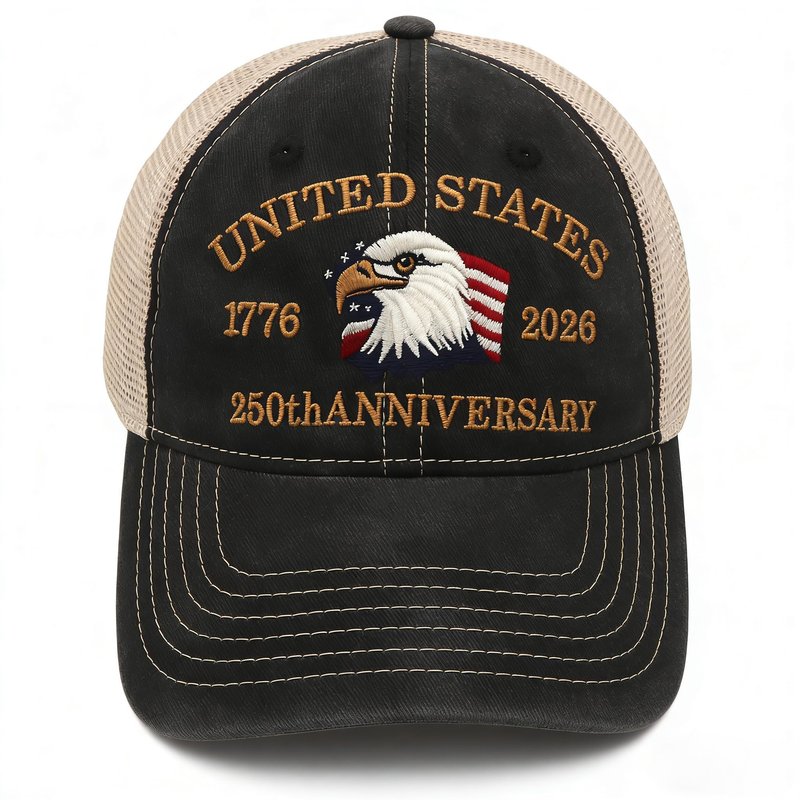 Okbycuyck 250 Anniversary USA Hat,Embroidered American Trucker Hat 250th Anniversary Hat Mesh-Back Cap for Men Women