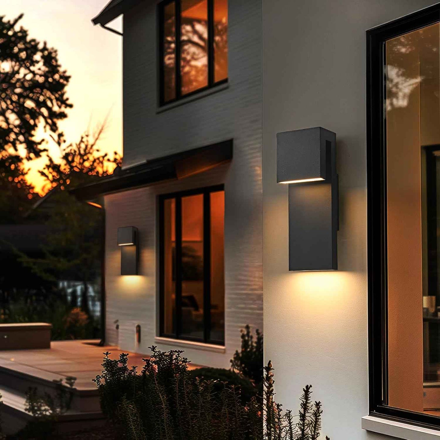 LED Outdoor Wall Sconce 3000K - Waterproof 18W Black Porch Light Fixture for Garage & Balcony