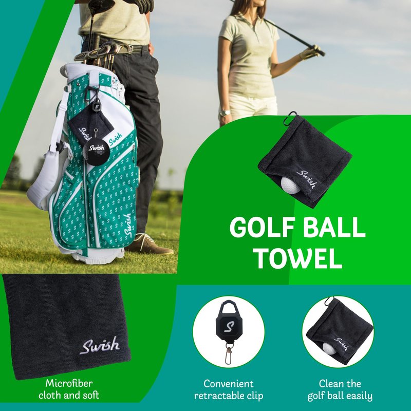 Tharos Distribution Swish Portable Golf Ball Cleaner for Golf Bag or Cart - Best Golf Accessories - Gifts (Black)
