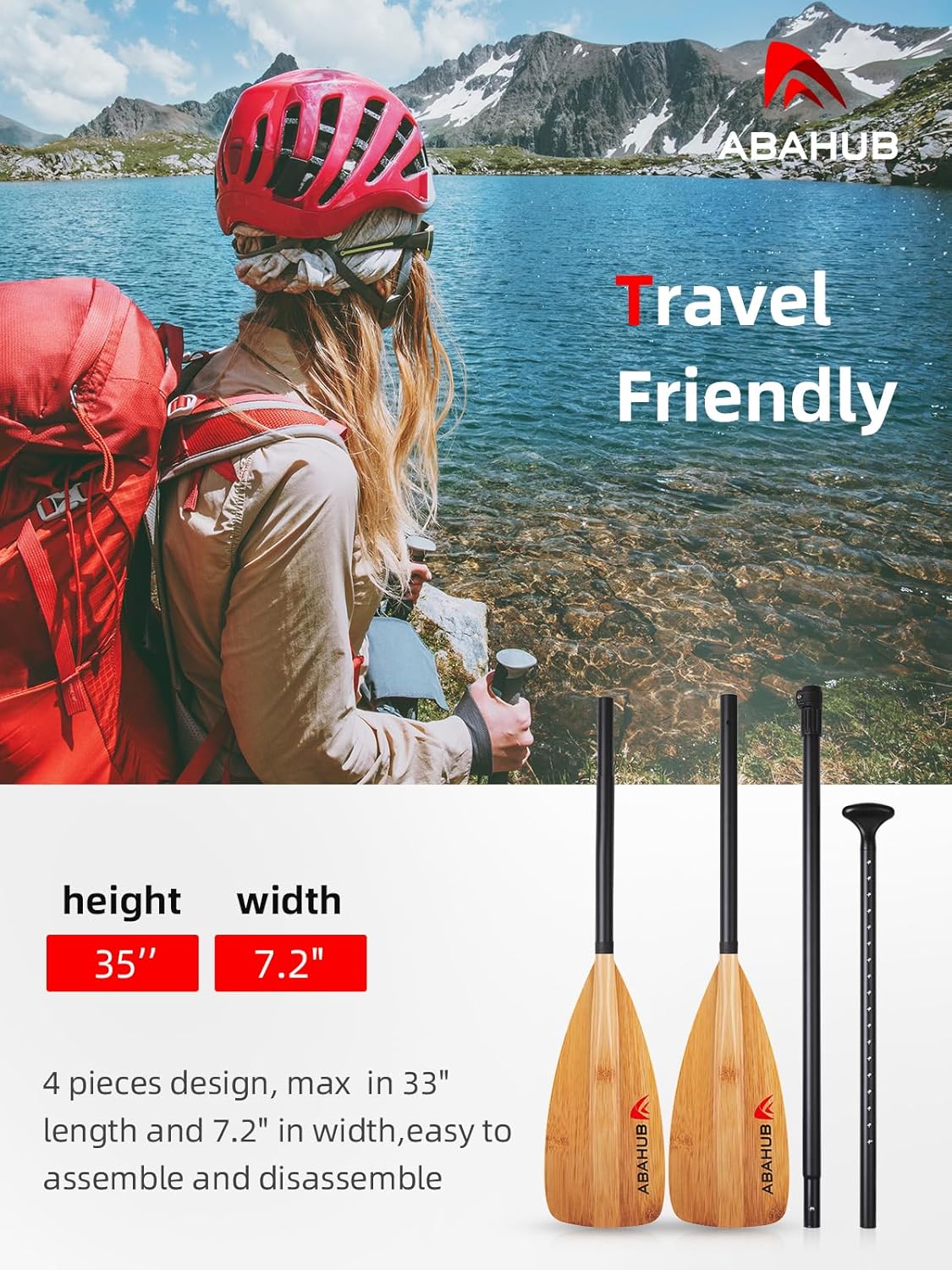 Abahub SUP Paddle - Lightweight 3-Piece Adjustable Paddle Oars for Paddleboarding | 68"-84" Aluminum Shaft, Multiple Colors