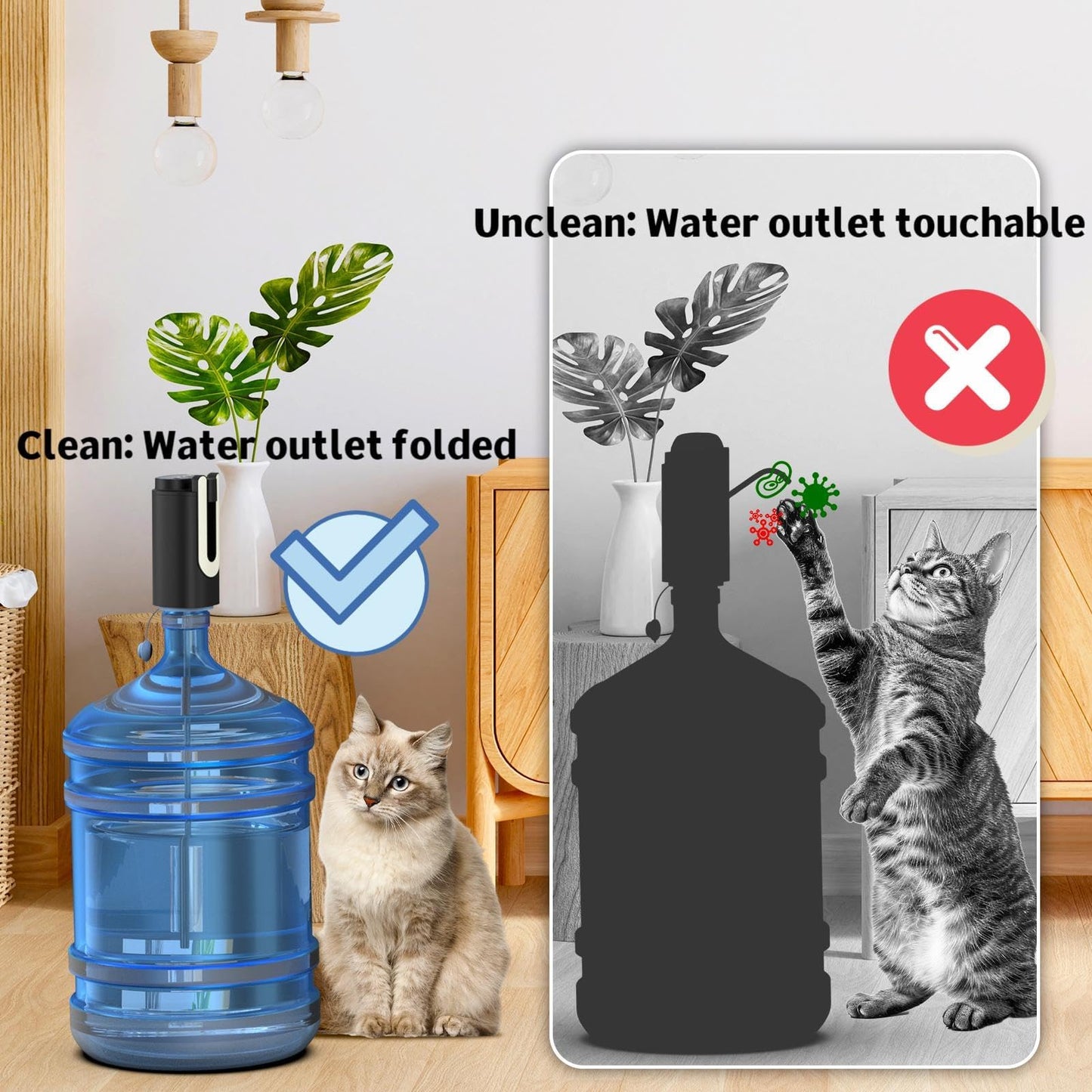 Water Dispenser for 5 Gallon Bottle, Water Pump for 5 Gallon Jug, 5 Gallon Water Bottle Pump, Foldable Water Outlet to Remain Clean, Rechargeable Automatic Drinking Water Bottle Dispenser-Black