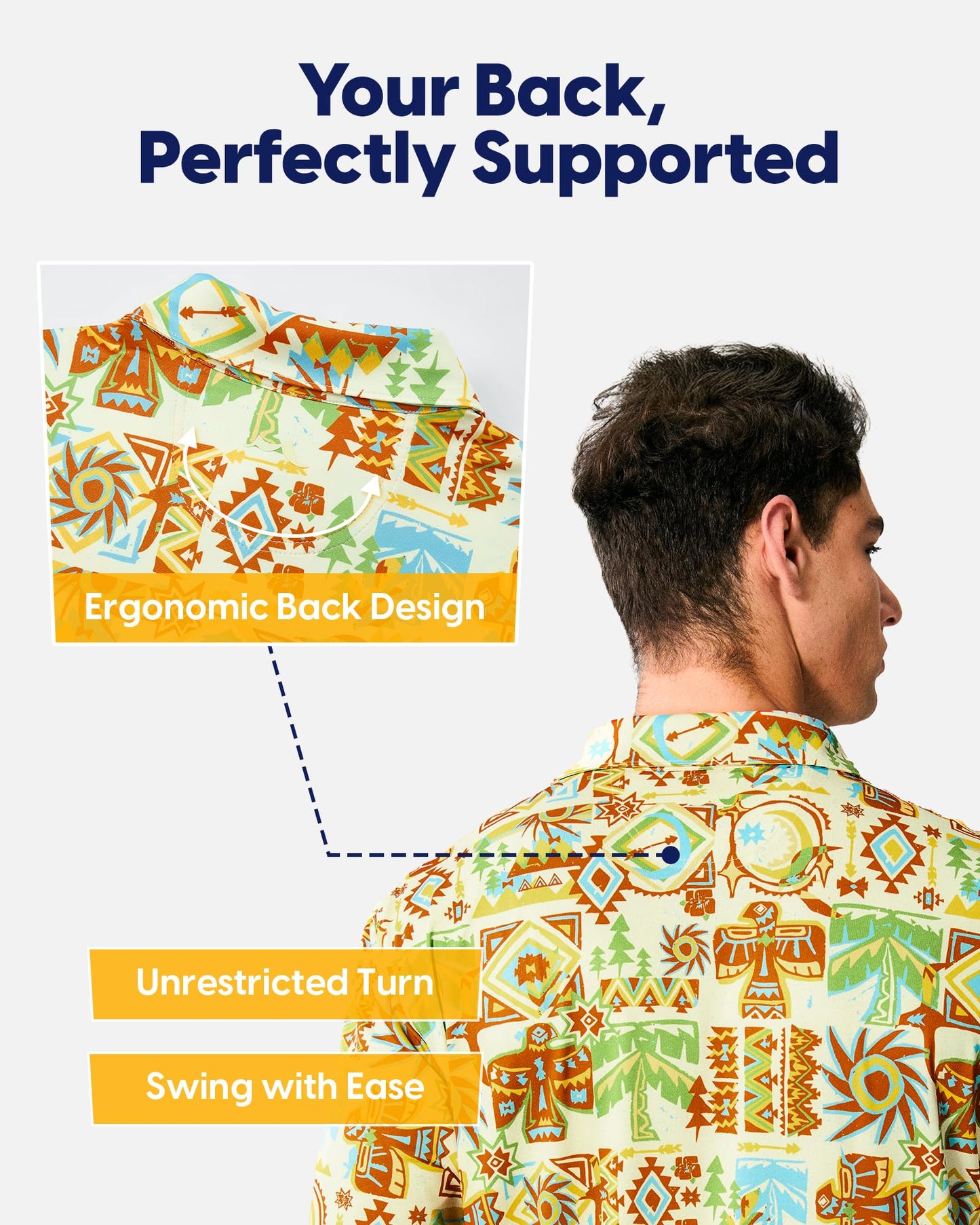 maamgic Men's Short Sleeve Golf Polo Shirts UV Protection Casual Shirts Dry Fit Breathable 4-Way Stretch Collared Shirt Sunny Folk - Beige