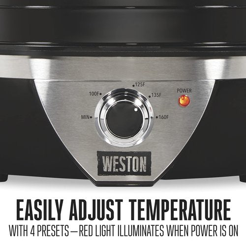 Weston Food Dehydrator Machine for Jerky, Fruit, Meat, Herbs, Vegetables, with Temperature Control (100-160F), 4 Stackable Trays (3 Sq. Ft.), Black & Stainless Steel Accents (75-0640-W)