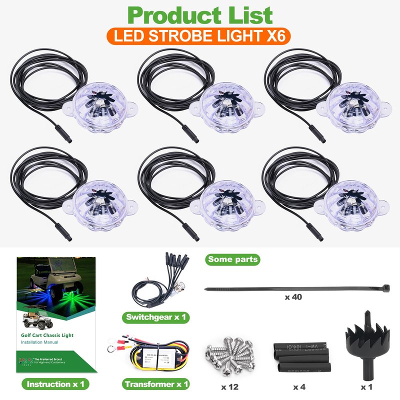 10L0L Golf Cart Rock Light Kit - 6 Pods Underglow LED Strobe Lights- High Brightness 8 Colors 10 Dynamic Modes IP65 Waterproof Anti-Collision Warning Lights for Golf Cart Jeeps Trucks ATV UTV SUV
