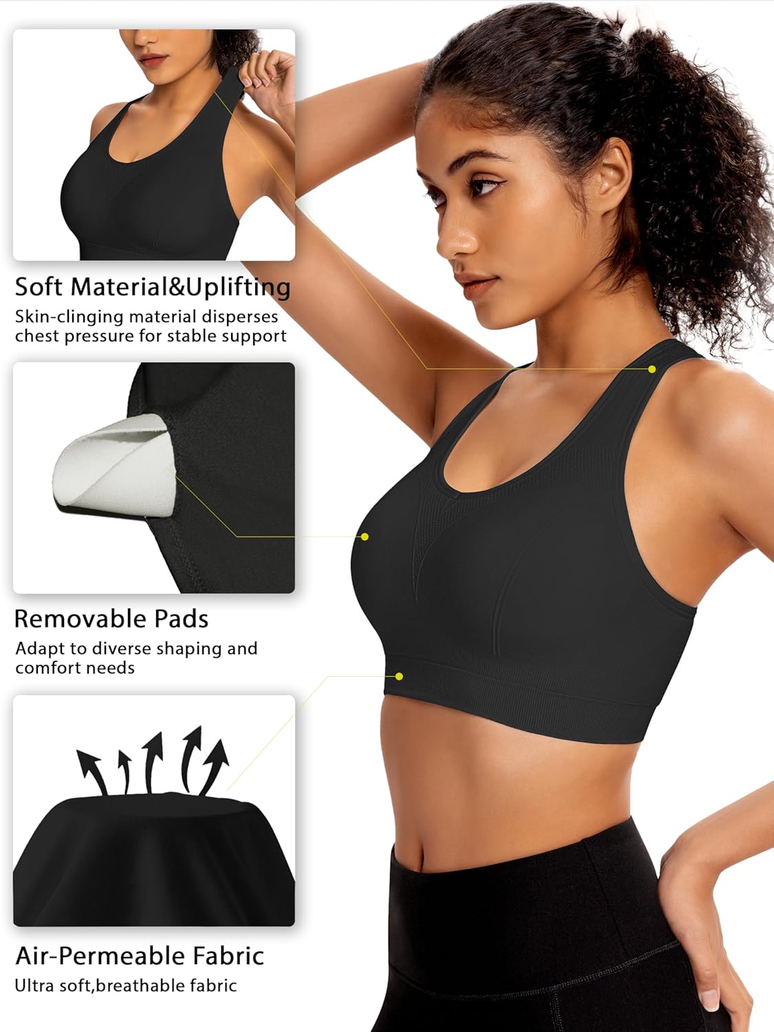 AENLLEY Padded Sports Bras for Women - Breathable Medium Support for Yoga & Gym Fitness