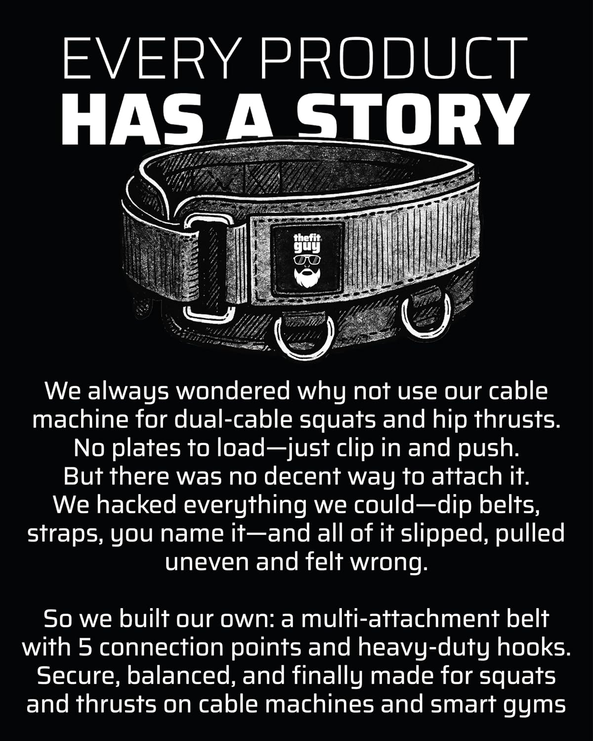 THEFITGUY Multi-Attachment Cable Machine Belt - 5 Attachment Points for Optimal Weight Distribution | Includes 2 Straps (40” & 27”) & 3 Metal Snap Hooks