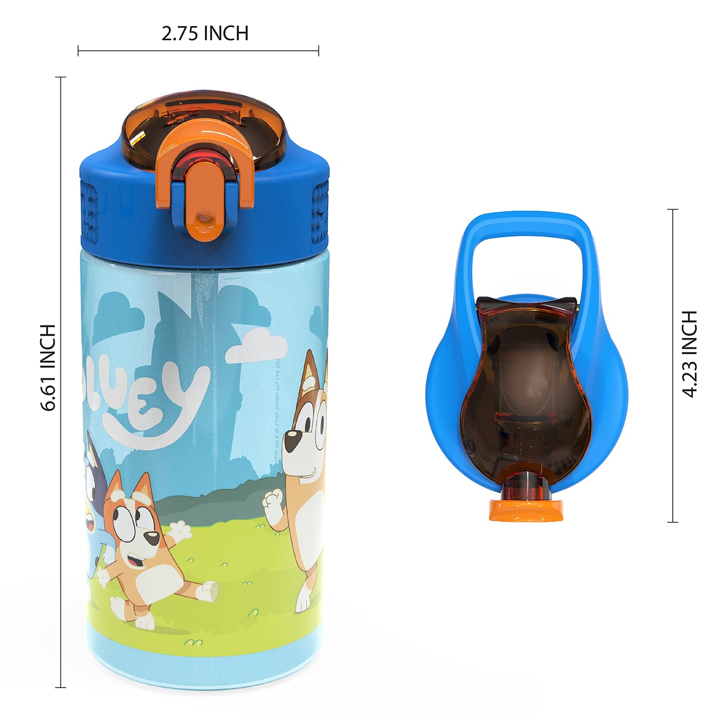 Zak Designs Bluey Sage 16oz Leak-Proof Straw Kids Water Bottle, 2-Pack