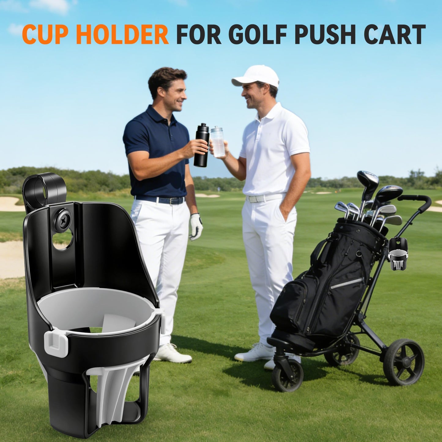 Hohean Golf Push Cart Cup Holder, Super Large Capacity, Fits Up to a 40oz Bottle, Universal Heavy Duty Golf Push Cart Accessories(1 Pack)