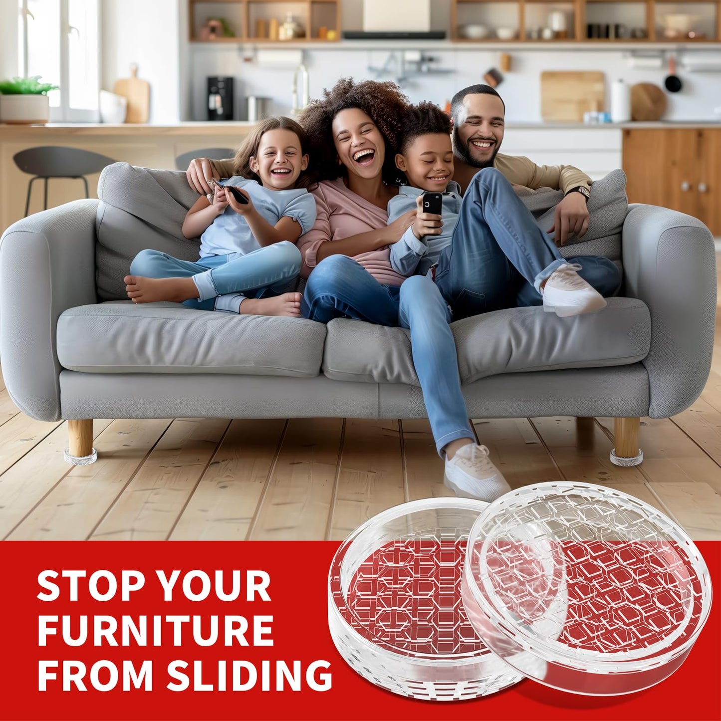 Ezprotekt 1.6 inch Clear Non Slip Furniture Pads for Hardwoods Floors, 16 Pcs Non Skid Round Rubber Furniture Coasters Cups Floor Protectors for Sofa Bed Couch Chair Desk, Prevent Scratches