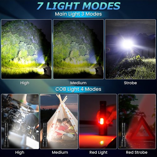 Bitlyle Rechargeable LED Flashlights High Lumen,99,000 Lumens Super Bright Flashlight,Powerful Flash Light 7 Modes with COB Work Light Waterproof for Home Outdoor Camping Hiking