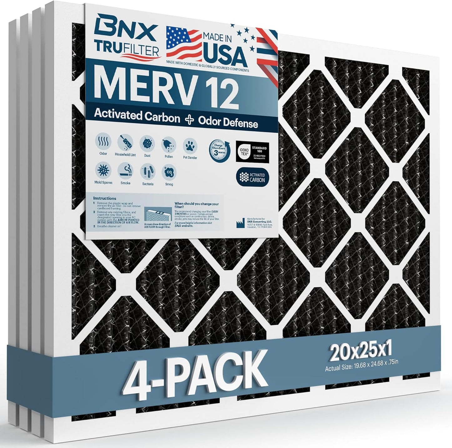 BNX TruFilter 12x12x1 MERV 8 Air Filters (6-Pack) - USA-Made Dust & Pet Defense for HVAC