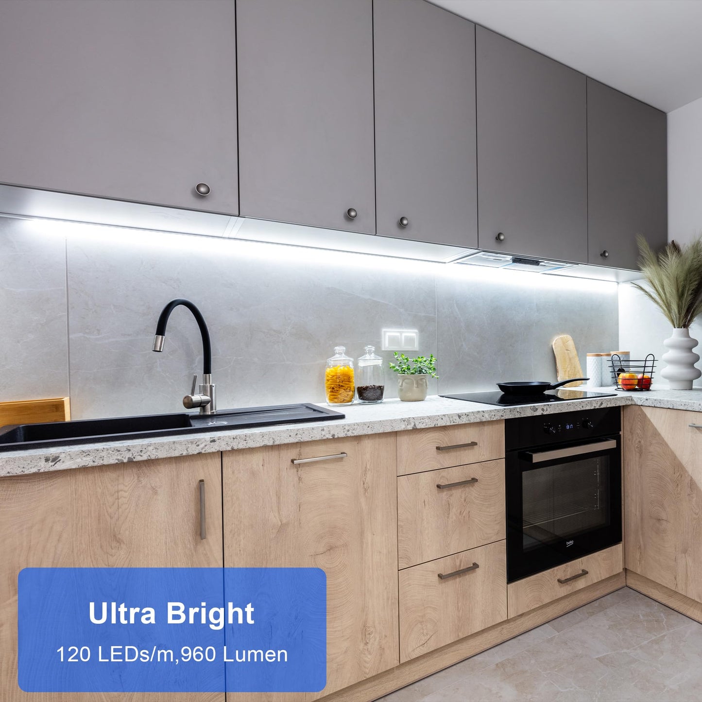 maylit Under Cabinet Strip Lighting Plug in 24in, Ultra Bright Small LED Light Bar, 6000K Cool White, 110V-120V Wired Lights for Kitchen Cabinet, Counter, Workbench, Desk, Closet, Shelf, Indoor