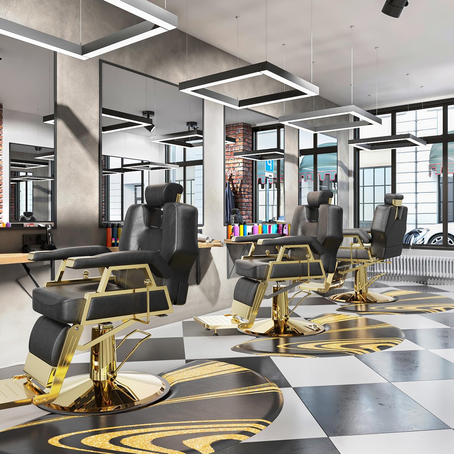 OmySalon 3’x 5’x5/8'' Thick Salon Mats for Hair Stylist Anti Fatigue, Barber Floor Mat with Round Base, Salon Chair Mat Hairdresser Standing, Anti-Slip Easy Cleaning