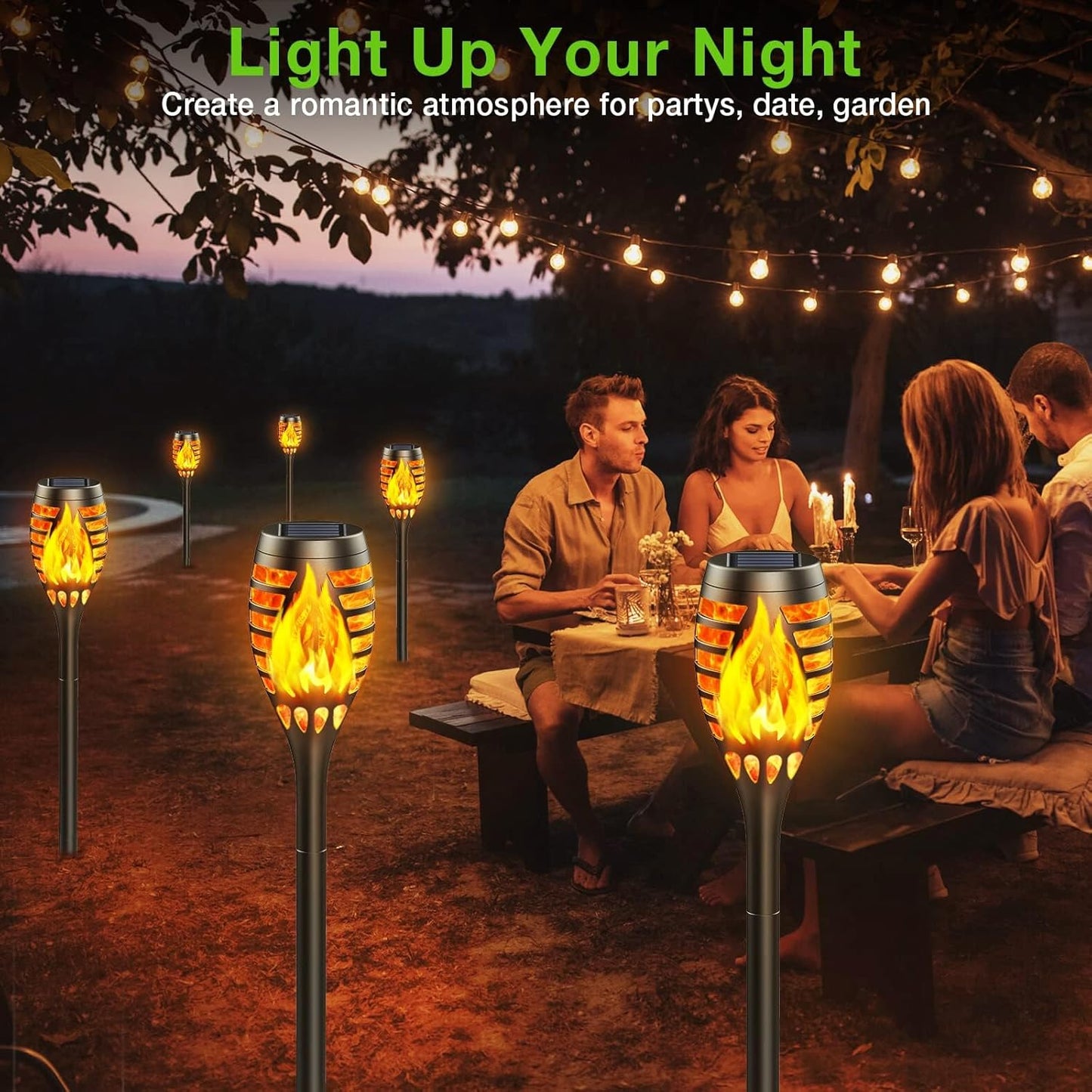 10 Pack Solar Torch Lights - Waterproof Flickering Flame Garden Lights for Outdoor Halloween Decor