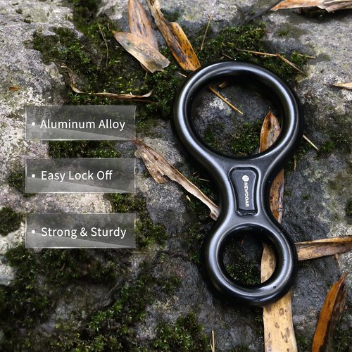NewDoar Climbing Gear Downhill Equipment, Descender Rappel Rock Climbing Descending Belaying Equipment Rescue Figure 8 Descender Rigging Plate 35KN for Climbing Belaying and Rappeling Device(Black)