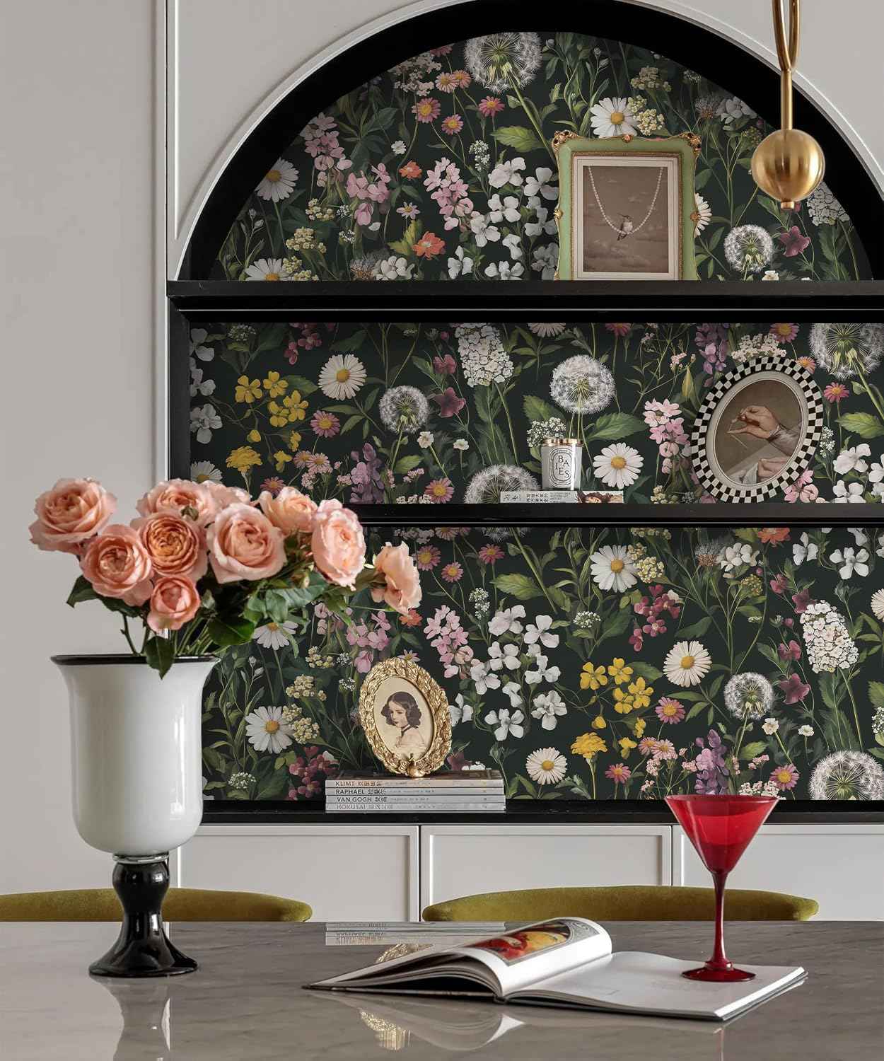 lenify Floral Peel and Stick Wallpaper Floral Leaf Contact Paper 16.9inch x 196.8inch Boho Peel and Stick Wallpaper Green Removable Self Adhesive Flower Contact Paper for Bedroom Decorative Vinyl