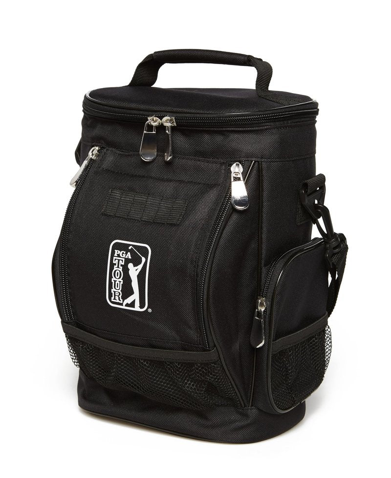 PGA Tour Unisex 10 Can Golf Insulated Cooler Bag with Bottle Holder, Clippable Long Strap, Multiple Pockets, Black, One Size